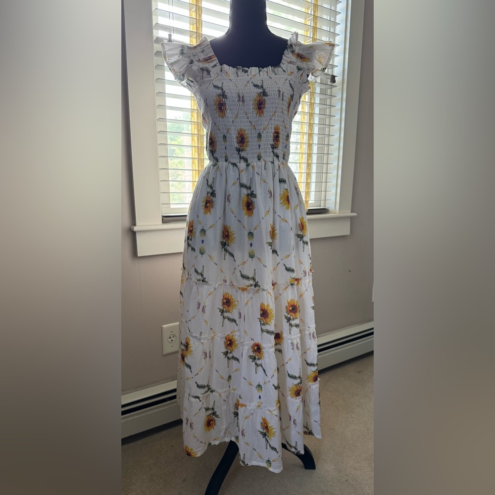 Olga Frost Nantucket 100% cotton floral sleeveless tiered maxi dress‎ size S